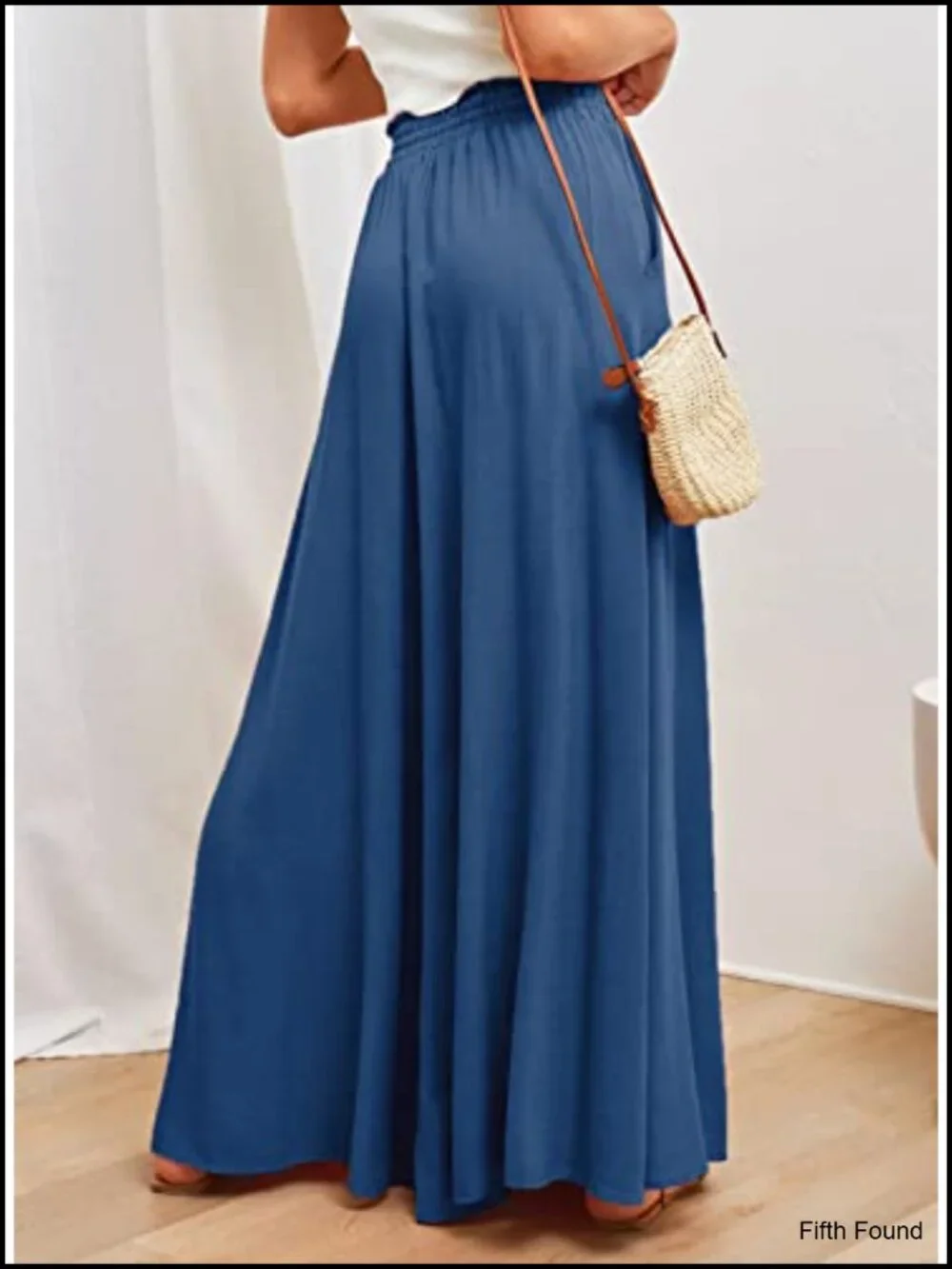 Casual Elastic Waist Wide Leg Pants with Pockets